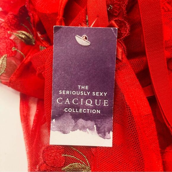 Cacique Heart Lace Cherry Romper Crossover Neck Plus Size 22/24 Haute‎ Red NEW - Picture 6 of 12